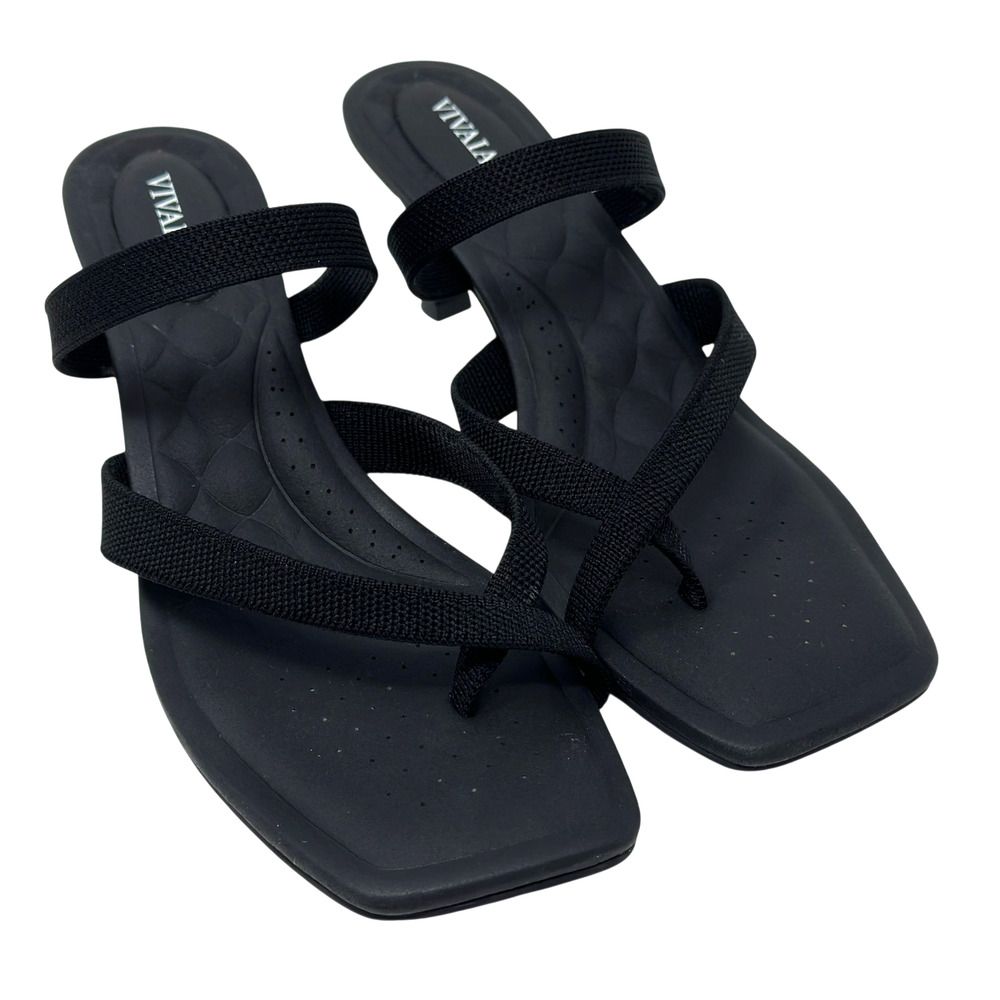 VIVAIA Alina Sandals Womens 10 Strappy Square Toe Mid Heel Black Evening Comfort